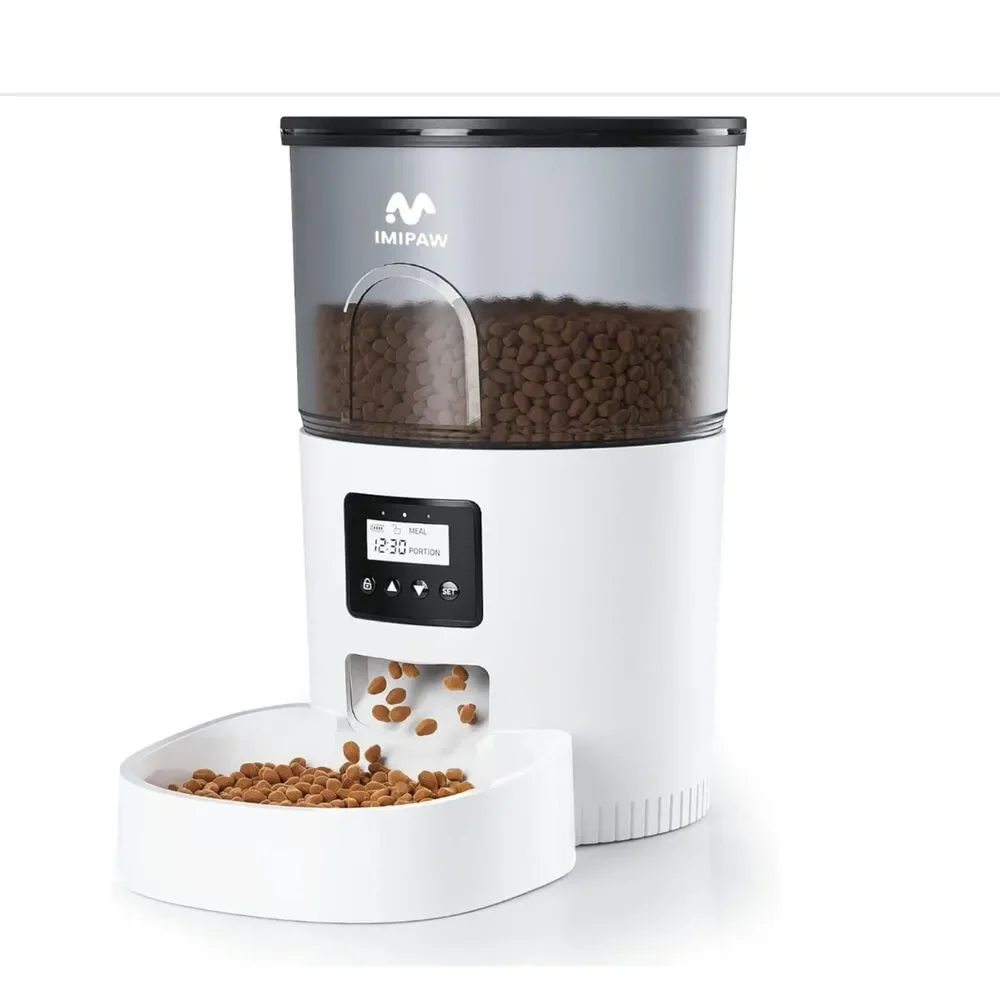 IMIPAW 4L Automatic Cat Feeder Timed Dry Pet Food Dispenser LCD White Basic NEW